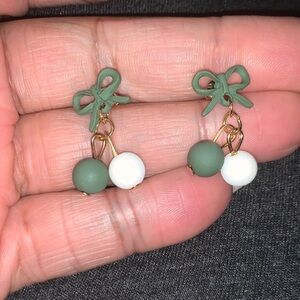 Elegant Green and White Bow Earrings